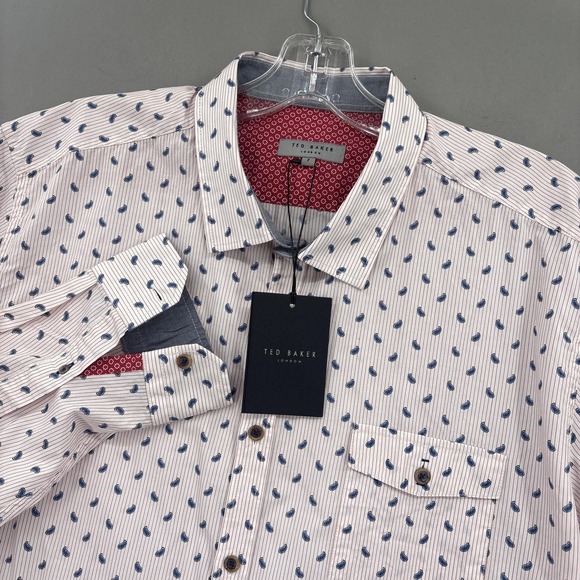 Ted Baker Other - Ted Baker Shirt Mens 3XL White Blue Paisley Stripe Button Up Long Sleeve Cotton‎
